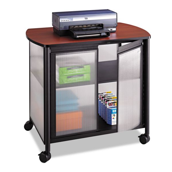SAF1859BL Safco Impromptu Deluxe Machine Stand w/Doors, 34-3/4 x 25-1/2 x 30-3/4, Black/Cherry