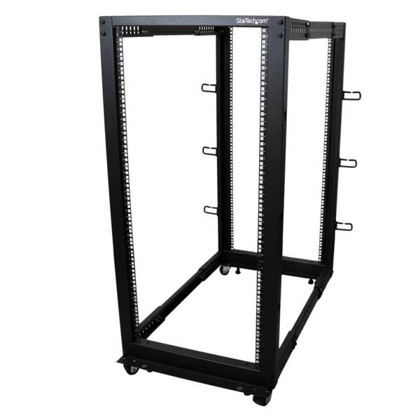 SYNX4027167 StarTech.com 25U Adjustable Depth Open Frame 4 Post Server Rack w/ Casters / Levelers and Cable Management Hooks