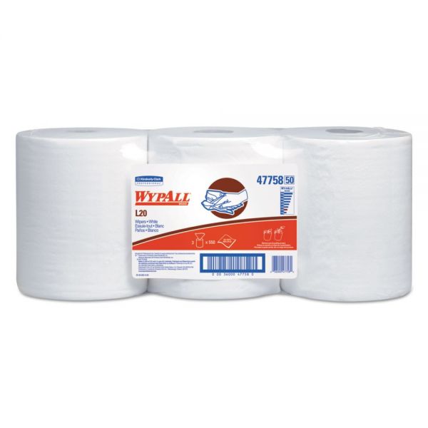 KCC47758 WypAll* L20 Towels, Center-Pull Roll, 2-Ply, 9 4/5 x 13 2/5, White, 550/Roll, 3/Carton