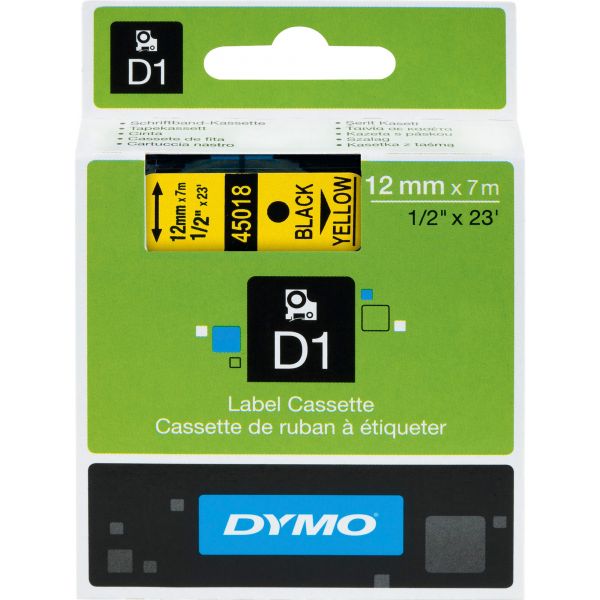 DYM45018 DYMO D1 High-Performance Polyester Removable Label Tape, 1/2" x 23 ft, Yellow