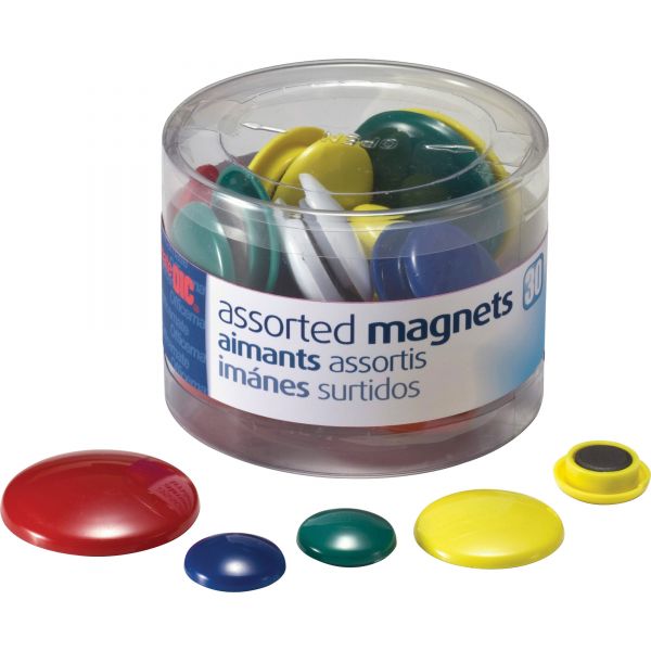 OIC92500 Officemate Assorted Magnets, Circles, Assorted Sizes & Colors, 30/Tub