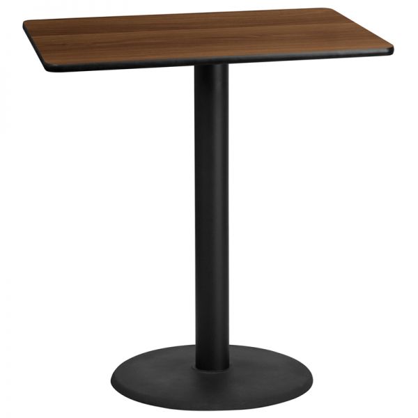 FHFXUWALTB3042TR24BGG Flash Furniture 30'' x 42'' Rectangular Walnut Laminate Table Top with 24'' Round Bar Height Table Base