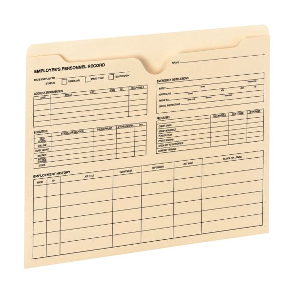 Smead Employee Record File Jackets, Manila, Pack Of 20