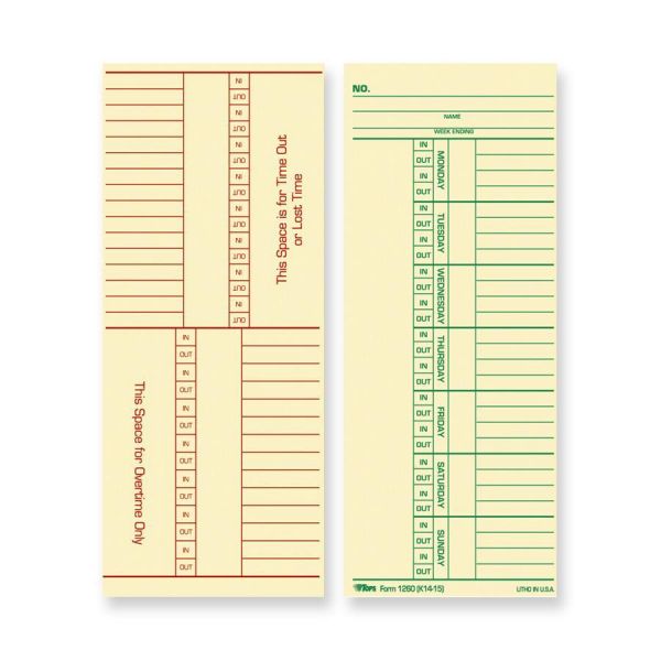 TOP12603 TOPS Double-Sided Weekly Time Cards