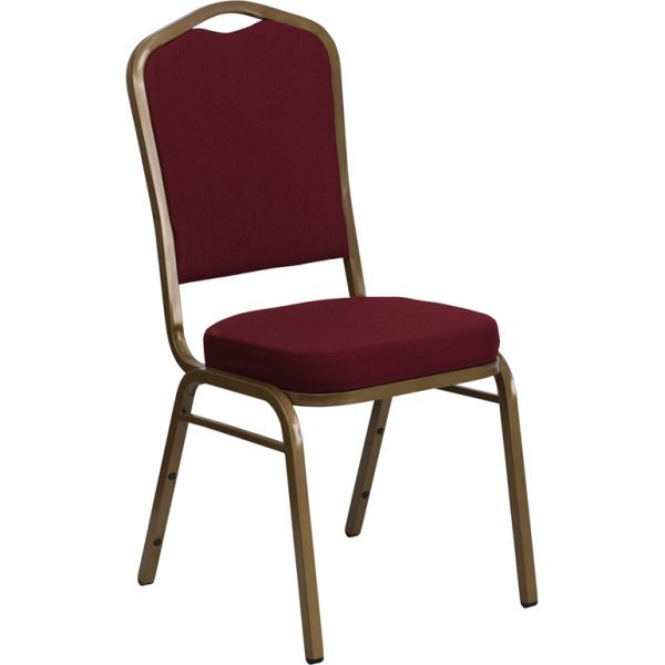 FHFFDC01ALLGOLD3169GG Flash Furniture HERCULES Series Crown Back Stacking Banquet Chair with Burgundy Fabric and 2.5'' Thick Seat - Gold Frame