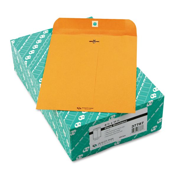 QUA37787 Quality Park Clasp Envelope, 8 3/4 x 11 1/2, 32lb, Brown Kraft, 100/Box