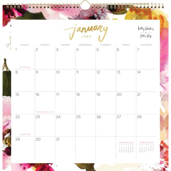 Blue Sky Monthly Wall Calendar 12 X 12 Paper Floral Pink January Blue Sky Monthly Wall Calendar 12 X 12 Paper Floral Pink January