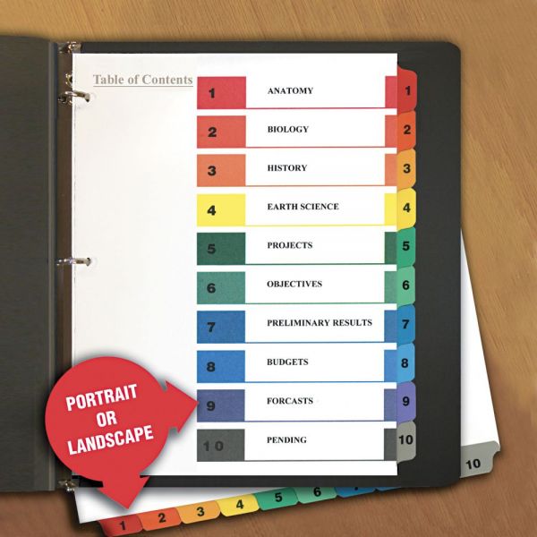 UNV24804 Universal Table of Contents Dividers, Assorted Color 10-Tab, 1-10, Letter, White, 6/PK