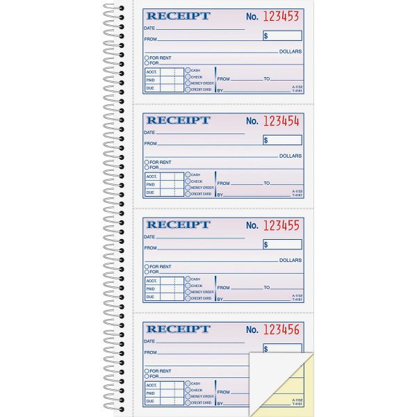 ABFSC1152 Adams Two-Part Rent Receipt Book, 2 3/4 x 4 3/4, Carbonless, 200 Forms