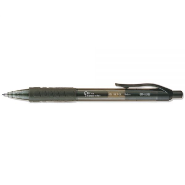 OFF92480 Office Impressions Clear Barrel Retractable Gel Ink Roller Ball Pen, Black Ink, Medium, 36/Pack