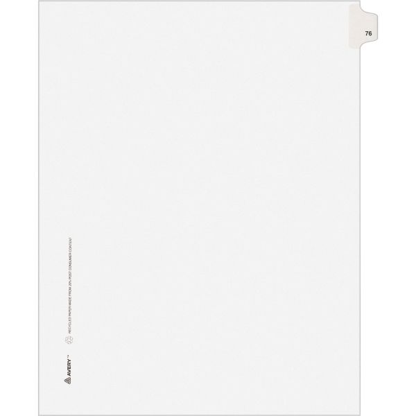 AVE01076 Avery-Style Legal Exhibit Side Tab Divider, Title: 76, Letter, White, 25/Pack