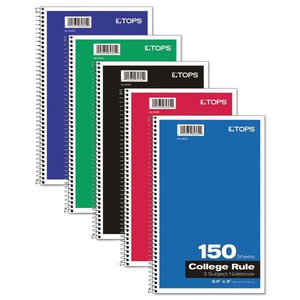 TOP65362 TOPS Coil Lock Wirebound Notebooks, College/Medium, 9 1/2 x 6, White, 150 Sheets
