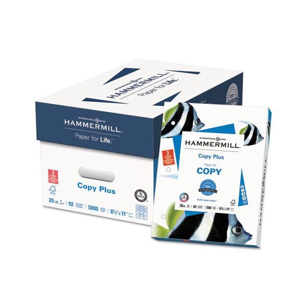 HAM105031 Hammermill Copy Plus 3-Hole Punched Copy Paper, 92 Brightness, 20 lb, 8 1/2 x 11, White, 500 Sheets/Ream