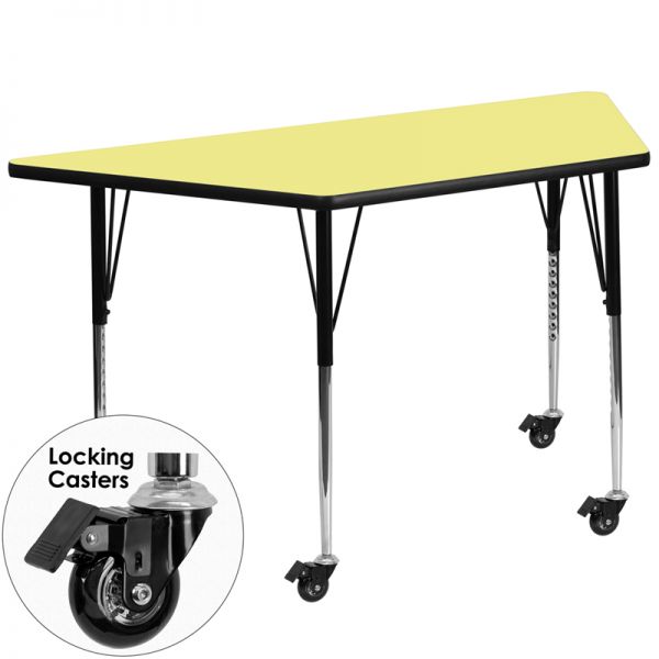 FHFXUA3060TRAPYELTACASGG Flash Furniture Mobile Height Adjustable Trapezoid Activity Table