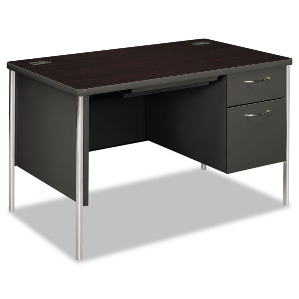 HON88251RNS HON Mentor Series Single Pedestal Desk, 48w x 30d x 29-1/2h, Mahogany/Charcoal