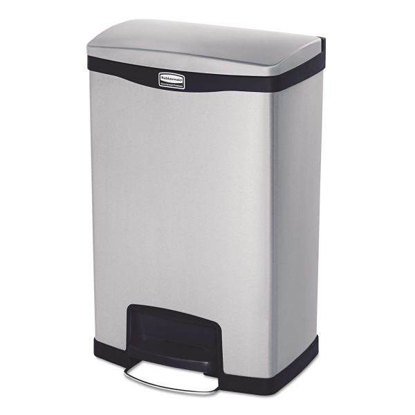 RCP1901992 Rubbermaid Commercial Slim Jim Stainless Steel Step-On Container, Front Step Style, 13 gal, Black