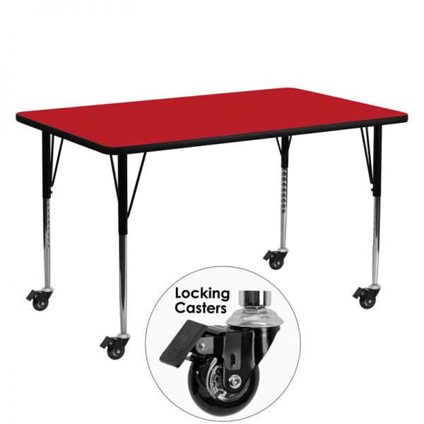 FHFXUA2460RECREDHACASGG Flash Furniture Mobile Height Adjustable Rectangular Activity Table