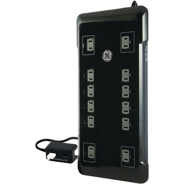 GE UltraPro 12 Outlet Surge Protector with 2 USB Tether, 8 ft Long Cord, 4320 Joules, Outlet