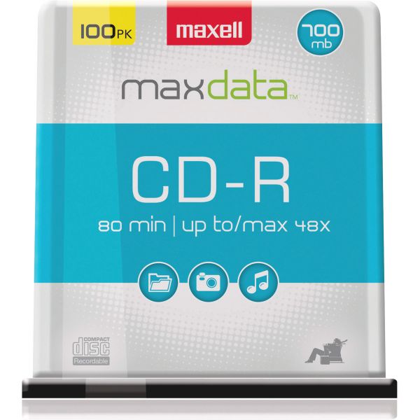 MAX648200 Maxell CD-R Discs, 700MB/80min, 48x, Spindle, Silver, 100/Pack
