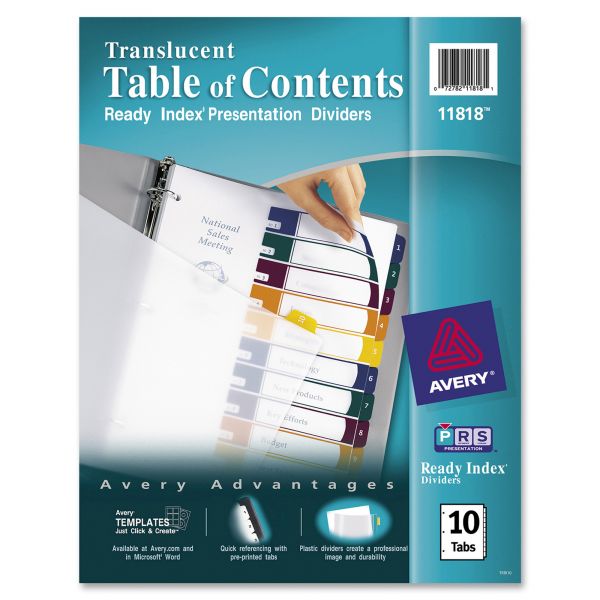 AVE11818 Avery Ready Index Customizable Table of Contents Plastic Dividers, 10-Tab, Letter