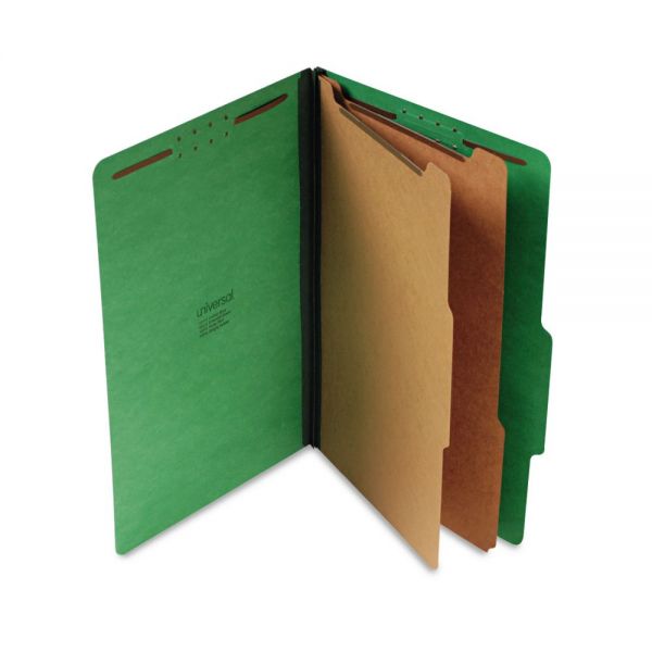 UNV10312 Universal Pressboard Classification Folders, Legal, Six-Section, Emerald Green, 10/Box