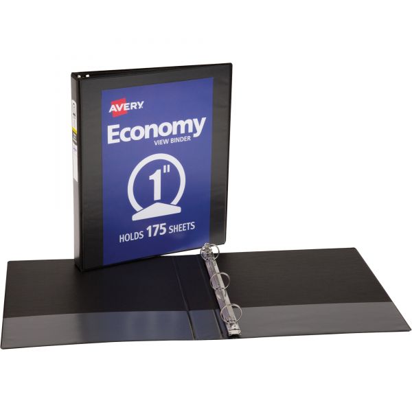 AVE05710 Avery Economy 3-Ring View Binder, 1" Capacity, Round Ring, Black