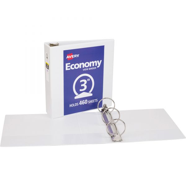 AVE05741 Avery Economy 3-Ring View Binder, 3" Capacity, Round Ring, White