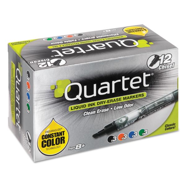 QRT500118M Quartet EnduraGlide Dry Erase Marker, Chisel Tip, Assorted Colors, 12/Set