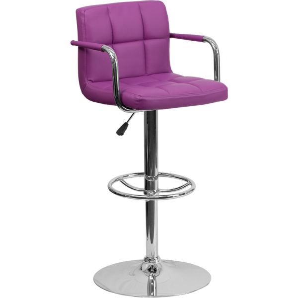 FHFCH102029PURGG Flash Furniture Contemporary Quilted Barstool with Arms