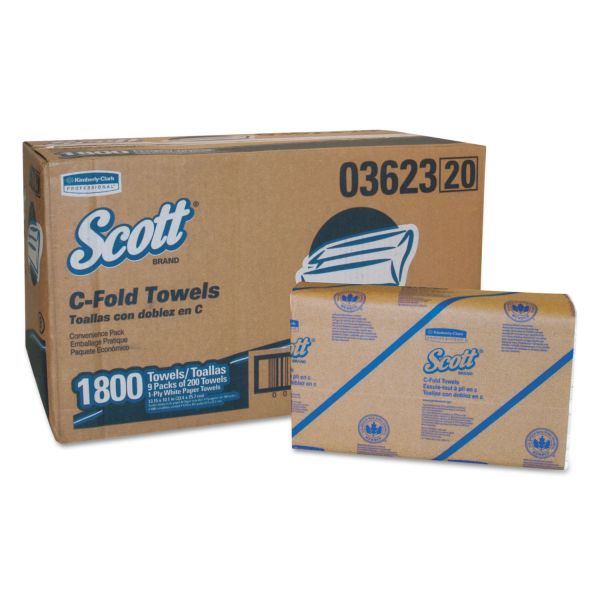 KCC03623 Scott C-Fold Paper Towels Convenience Pack, 10 1/8 x 13 3/20, 1-Ply, White, 200 Sheets/Pack, 9 Packs/Carton