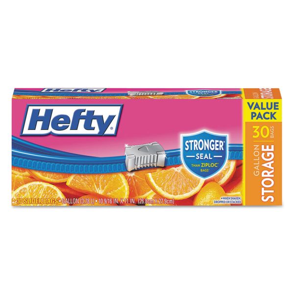 RFPR81430CT Hefty Slider Bags, Storage, 1 gal, 1.5 mil, Clear, 30/Box, 9 Boxes per Carton