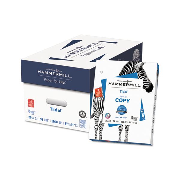 HAM162032 Hammermill Tidal MP Copy 3-Hole Punched Paper, 92 Brightness, 20 lb, 8 1/2 x 11, White, 5000 Sheets/Carton