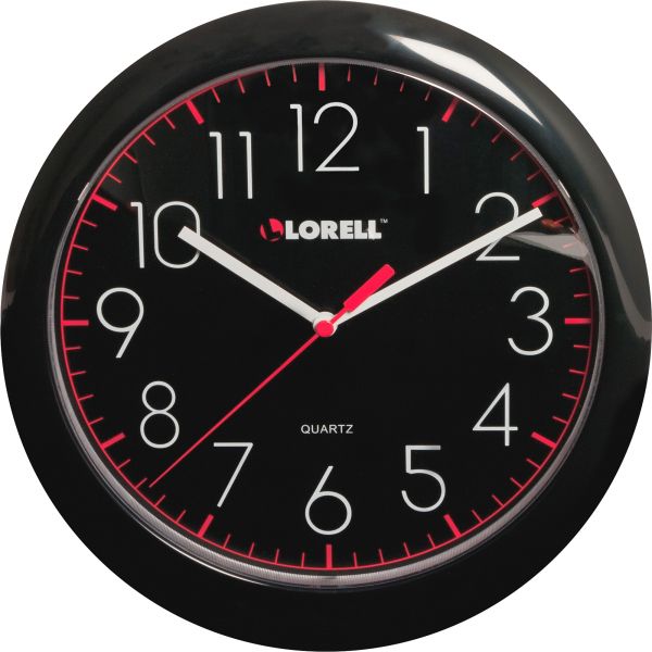 LLR60995 Lorell 10" Quartz Black Face Wall Clock