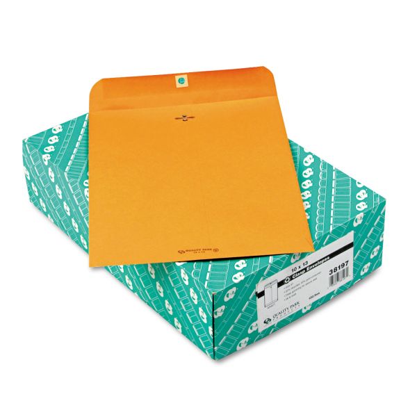 QUA38197 Quality Park Clasp Envelope, Recycled, 10 x 13, 28lb, Light Brown, 100/Box
