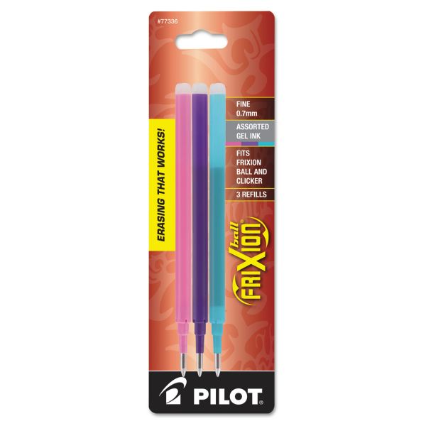 PIL77336 Pilot Refill for FriXion Erasable Gel Ink Pen, Assorted, 3/Pk