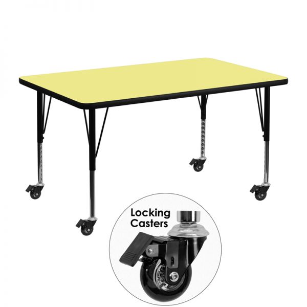 FHFXUA3048RECYELTPCASGG Flash Furniture Mobile Height Adjustable Rectangular Activity Table