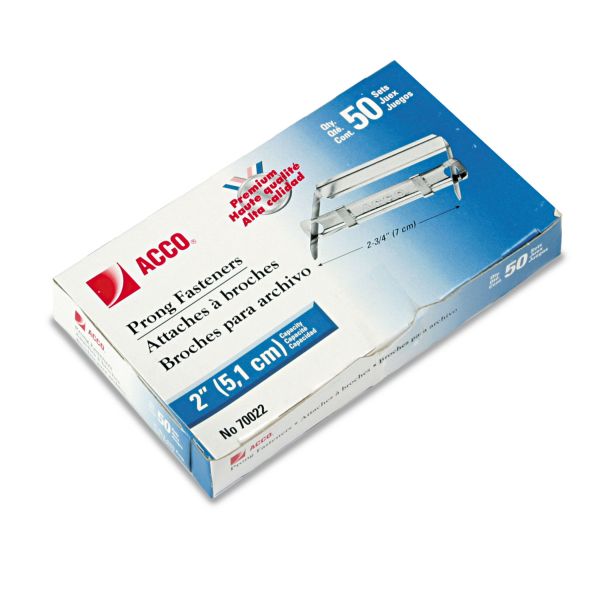 ACC70022 ACCO Premium Two-Piece Paper File Fasteners, 2" Cap., 2 3/4" Center, Silver, 50/Box