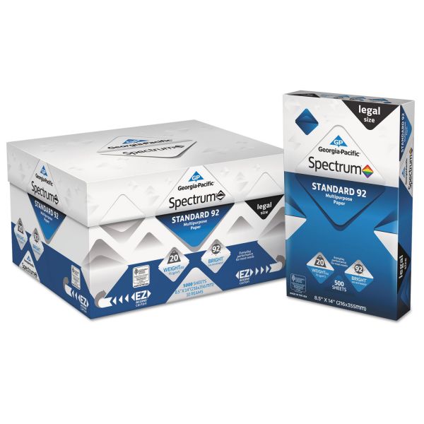 GPC999706 Georgia Pacific Spectrum Standard 92 Multipurpose Paper, 92 Brightness, 20 lb, 8 1/2 x 14, White, 5000 Sheets/Carton