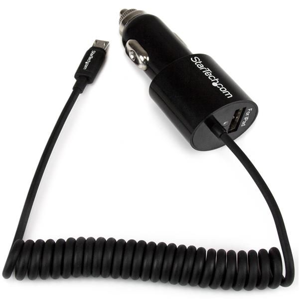 SYNX4148209 StarTech.com Black Dual Port Car Charger with Micro USB Cable and USB 2.0 Port - High Power (21 Watt / 4.2 Amp)