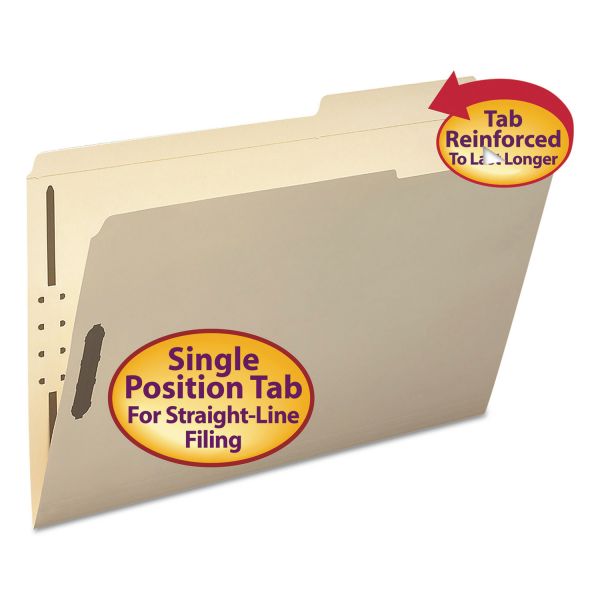 SMD19587 Smead Folder, Two Fasteners, 2/5 Cut Right, Top Tab, Legal, Manila, 50/Box