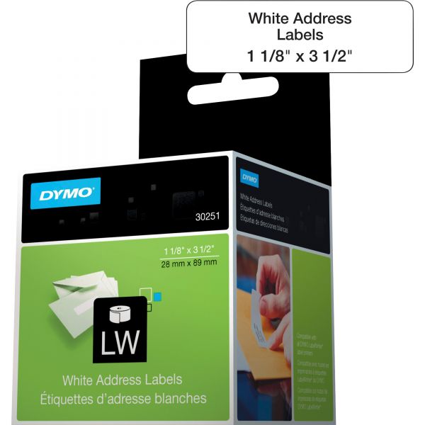 DYM30251 DYMO LabelWriter Address Labels, 1 1/8 x 3 1/2, White, 130 Labels/Roll, 2 Rolls/Pack