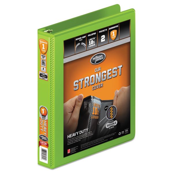 WLJ36314376 Wilson Jones Heavy-Duty 3-Ring View Binder w/Extra-Durable Hinge, 1" Capacity, Round Ring, Chartreuse