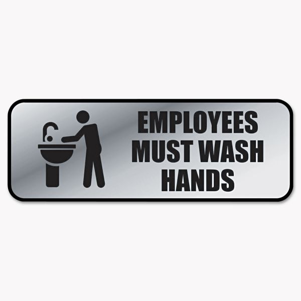 COS098205 COSCO Brushed Metal Office Sign, Employees Must Wash Hands, 9 x 3, Silver