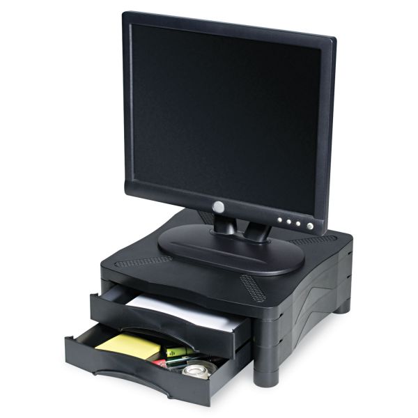 KCS10369 Kelly Computer Supply Adjustable Monitor Stand w/Double Storage Drawer, 13 x 13-1/2 x 4-3/4 to 5-3/4