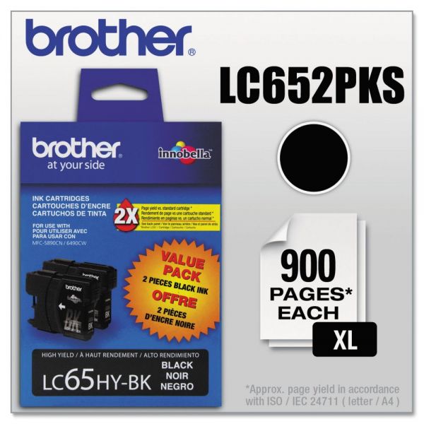 BRTLC652PKS Brother LC652PKS Innobella High-Yield Ink, Black, 2/PK