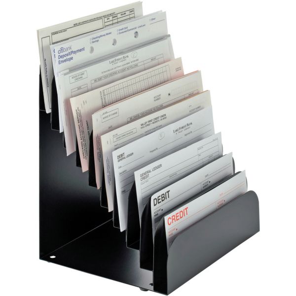 MMF267061004 MMF Industries Cashier Pad Rack, Steel, 10 Pockets, 8" w x 6-3/4" d x 11" h, Black
