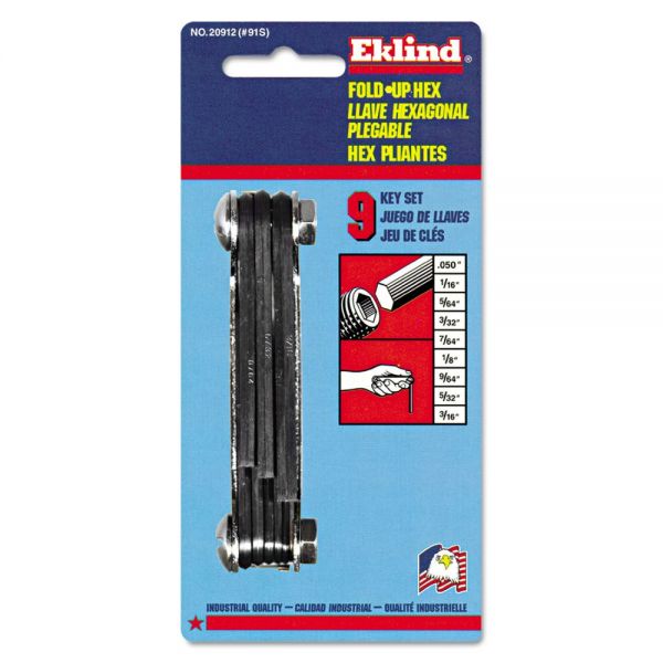 EKL20912 Eklind N91 S Classic Fold-Up Tool, 9-Piece Hex Set, SAE, Polished Steel/Black Oxide