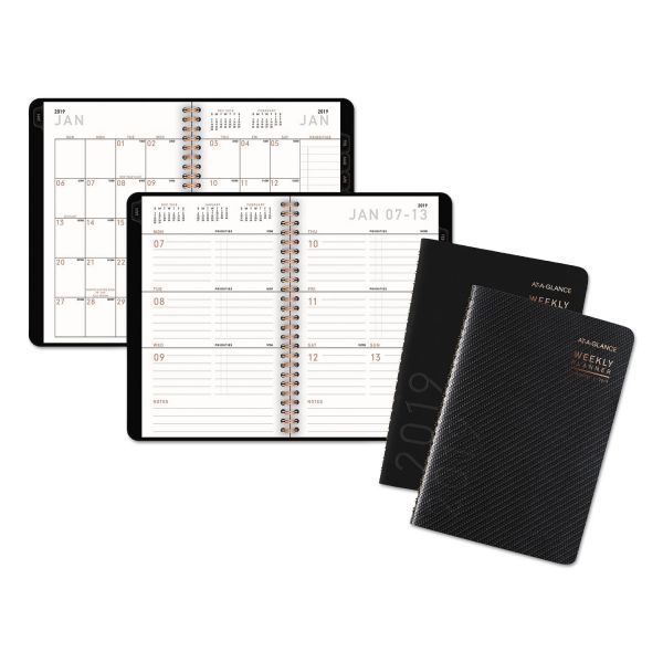 AAG70100X05 AT-A-GLANCE Contemporary Weekly/Monthly Planner, Block, 4 7/8 x 8, Black Cover, 2019