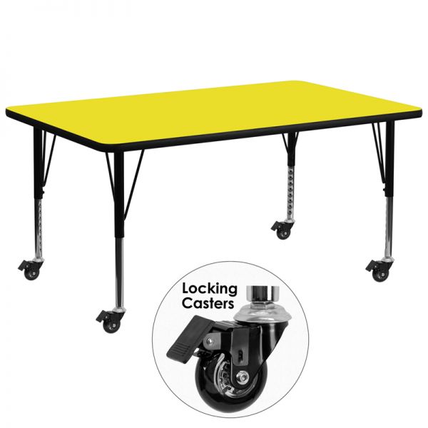 FHFXUA3072RECYELHPCASGG Flash Furniture Mobile Height Adjustable Rectangular Activity Table