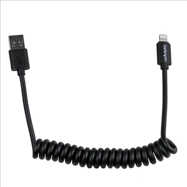 SYNX3686077 StarTech.com 0.6m (2ft) Coiled Black Apple 8-pin Lightning Connector to USB Cable for iPhone / iPod / iPad